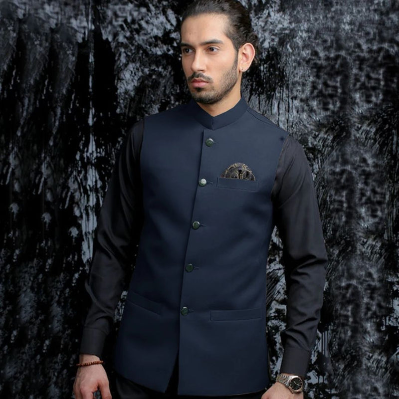 Michaelo Traditional Vest – Vintage Waistcoat with Stand-Up Collar-Navy Blue-S-State of Style