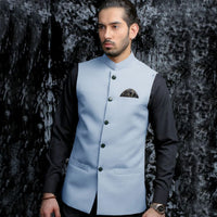 Michaelo Traditional Vest – Vintage Waistcoat with Stand-Up Collar-Sky Blue-S-State of Style