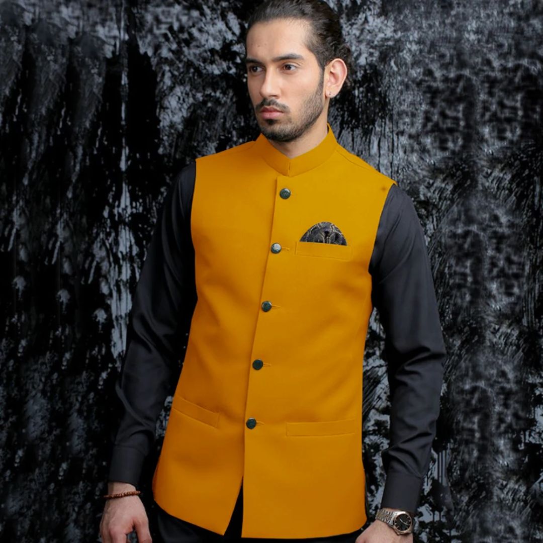 Michaelo Traditional Vest – Vintage Waistcoat with Stand-Up Collar-Yellow-S-State of Style
