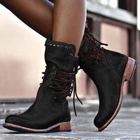 Mid-Calf Vintage Leather Boots for Women – Eliza-Black-36-State of Style