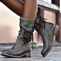 Mid-Calf Vintage Leather Boots for Women – Eliza-Grey-36-State of Style