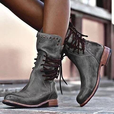 Mid-Calf Vintage Leather Boots for Women – Eliza-Grey-36-State of Style