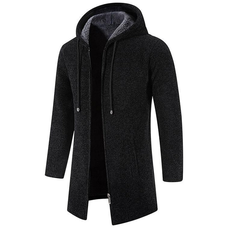 Mid-Length Wool Hoodie for Men - Luca-Black-S-State of Style