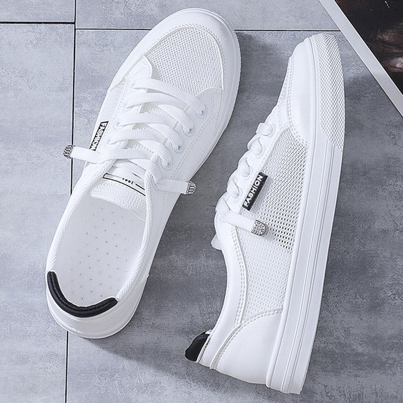 MiekesSneaks | Women's Sporty Casual Sneakers-White and Black-4.5-State of Style