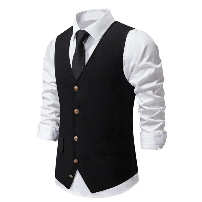 Miguel Traditional Vest – Vintage Green Suede Waistcoat with Sleek Fit-Black-S-State of Style