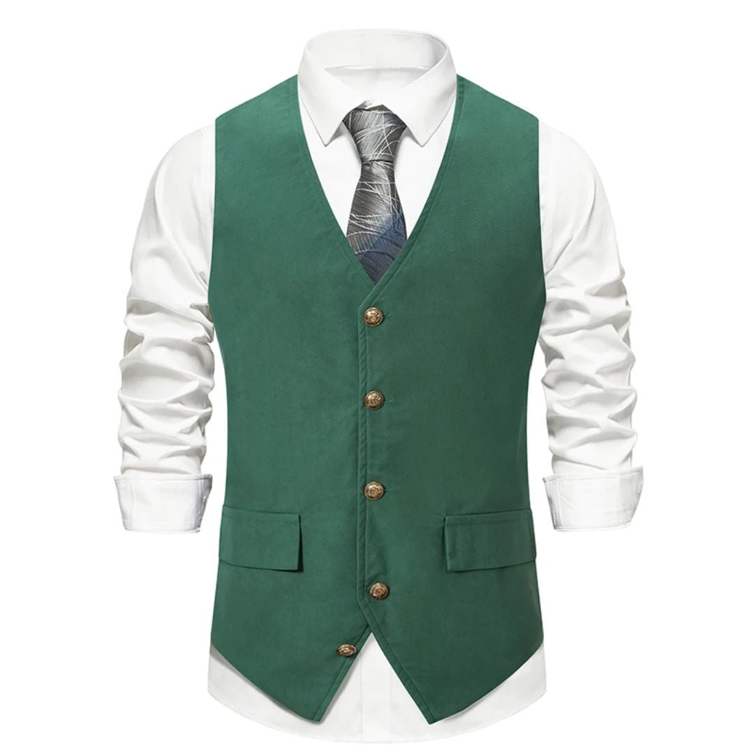Miguel Traditional Vest – Vintage Green Suede Waistcoat with Sleek Fit-Green-S-State of Style