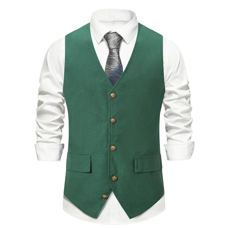 Miguel Traditional Vest – Vintage Green Suede Waistcoat with Sleek Fit-Green-S-State of Style