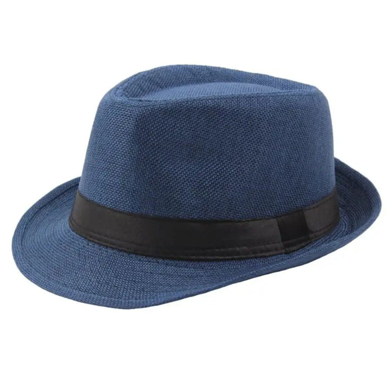 Mikael Traditional Hat – Wide-Brimmed Linen Fedora-Blue-State of Style