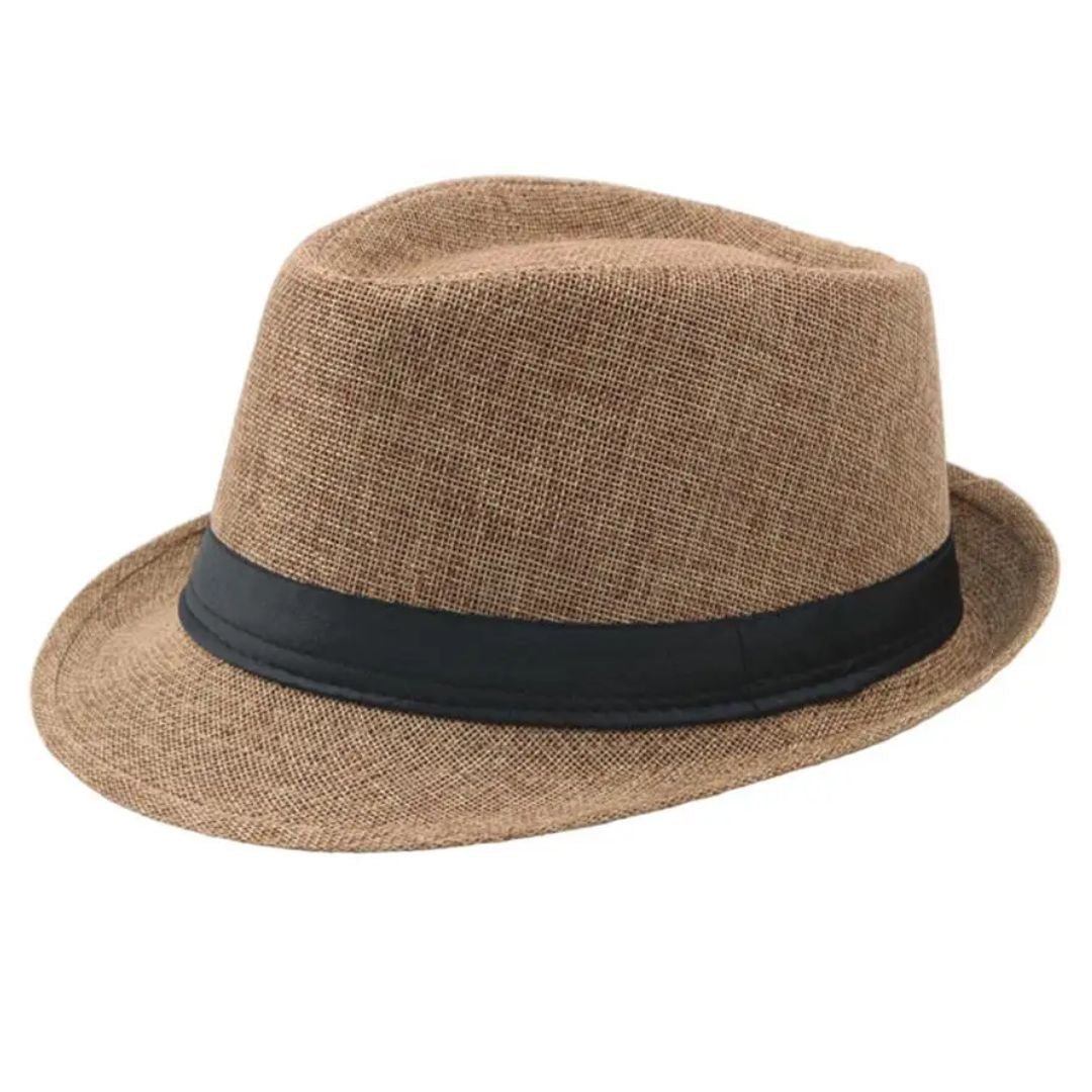 Mikael Traditional Hat – Wide-Brimmed Linen Fedora-Khaki-State of Style