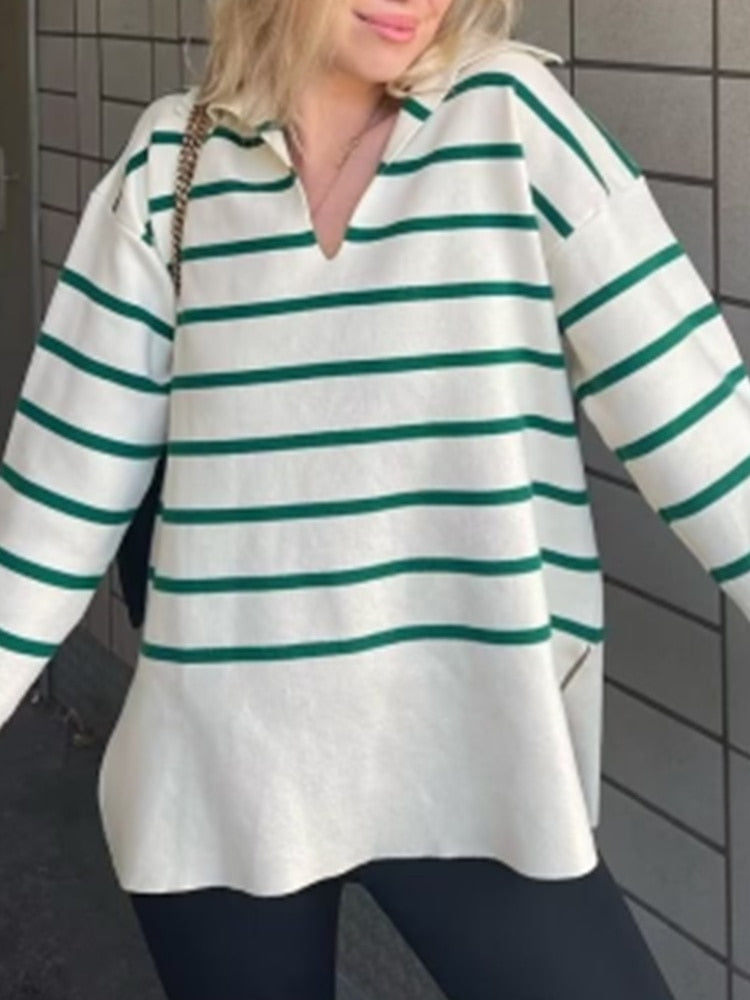 MikesShirt | Women's Classic Striped Knit Sweater-S-State of Style