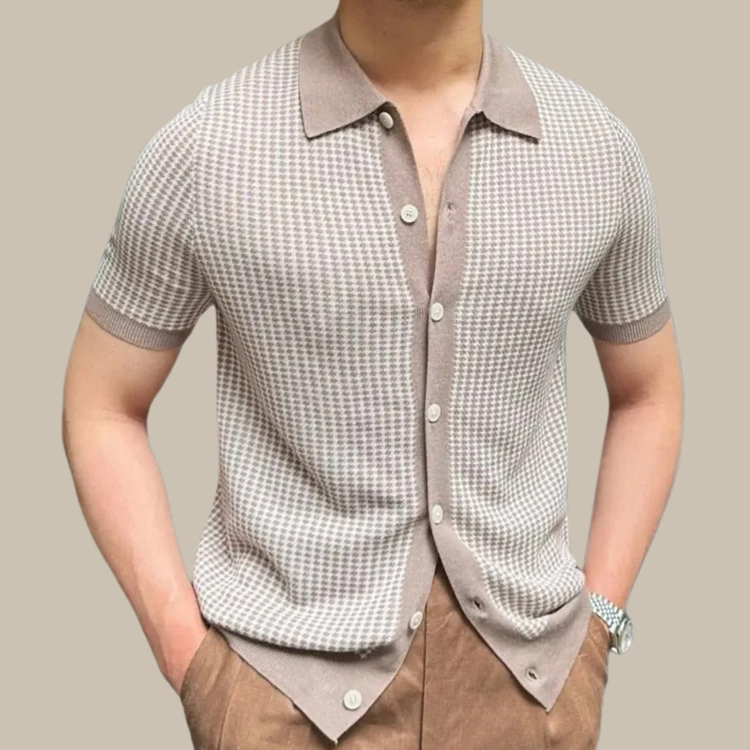 Mikko Knit Shirt | Short-Sleeve Collared Shirt-Khaki-M-State of Style
