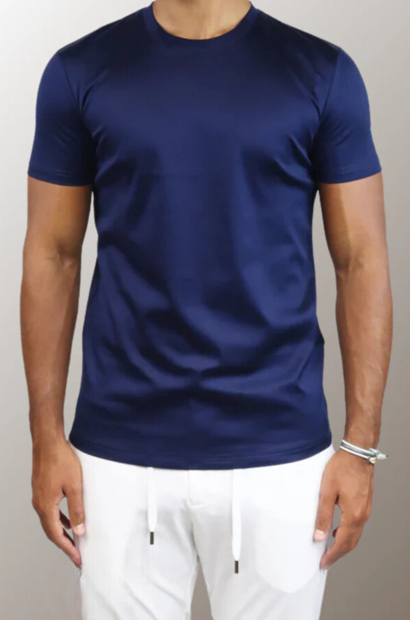 Milan Luxe Silk Men's T-Shirt-Blue-S-State of Style
