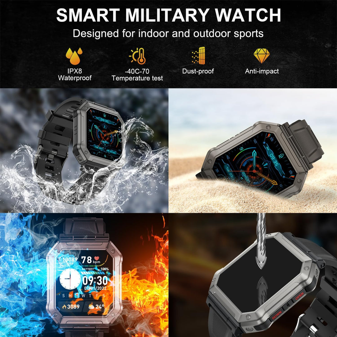 Military Smartwatch for Men with Fitness Tracker – Wayne-Black-State of Style