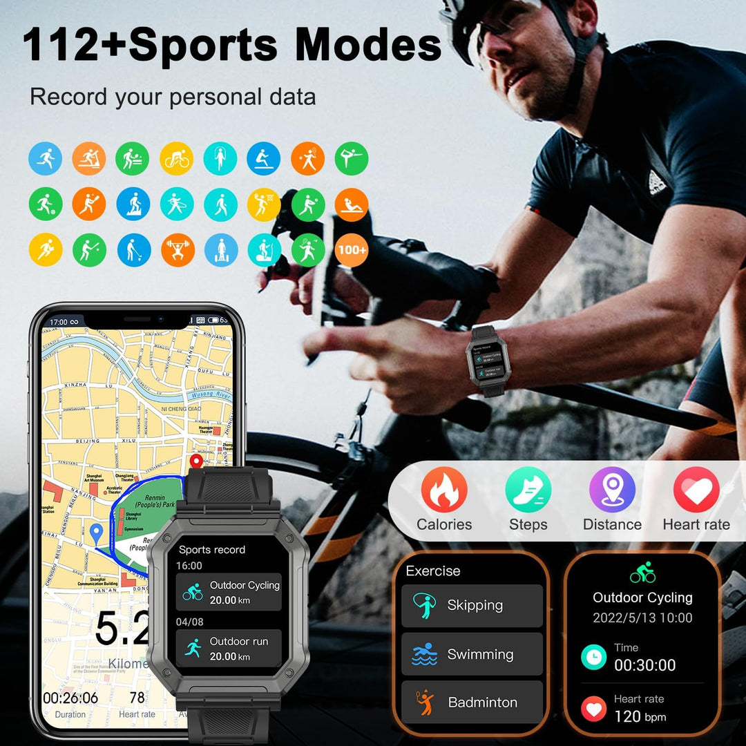 Military Smartwatch for Men with Fitness Tracker – Wayne-Black-State of Style