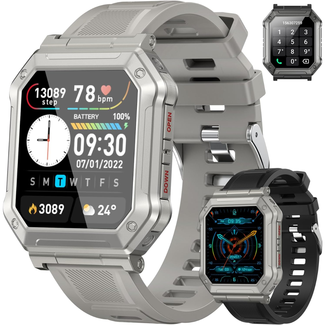 Military Smartwatch for Men with Fitness Tracker – Wayne-Grey-State of Style