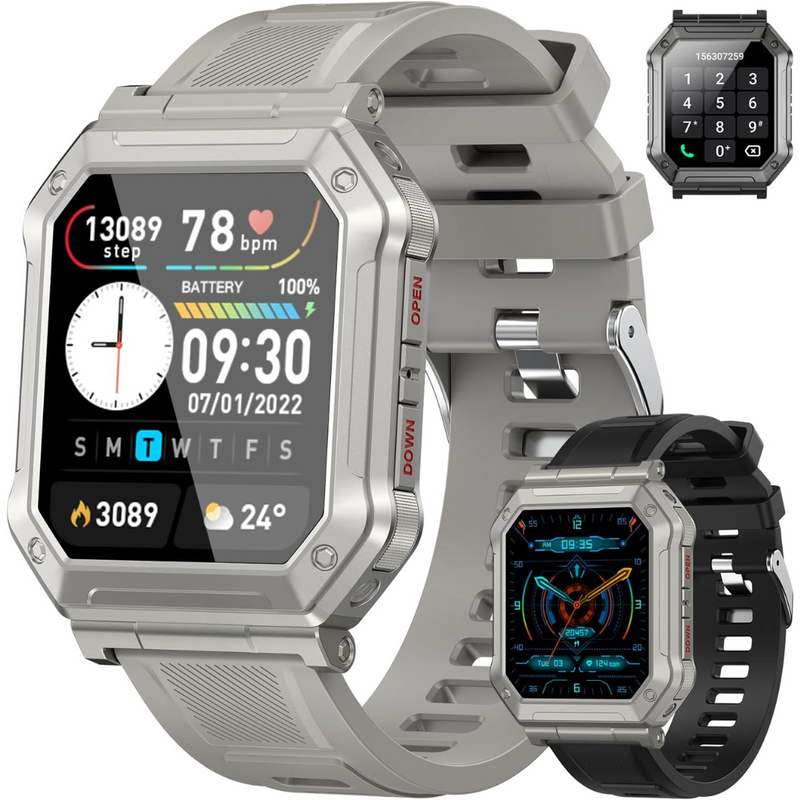 Military Smartwatch for Men with Fitness Tracker – Wayne-Grey-State of Style
