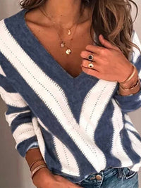 MillysTrui | Women's Stylish Striped Knit Sweater-Blue-S-State of Style