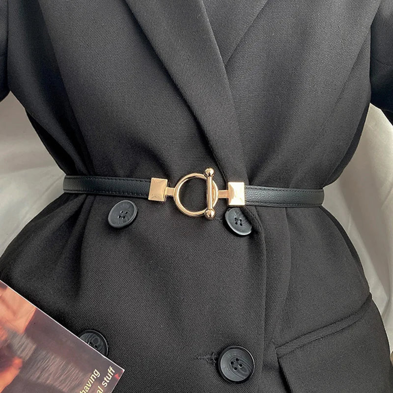 Minimalist Designer Dress Belt – Stylish Leather Belt with Adjustable Metal Buckle-Black-State of Style