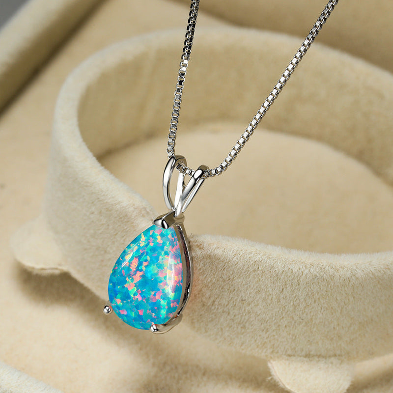 Minimalist Drop Opal Pendant Necklace - Selina-Blue Opal-Silver-State of Style