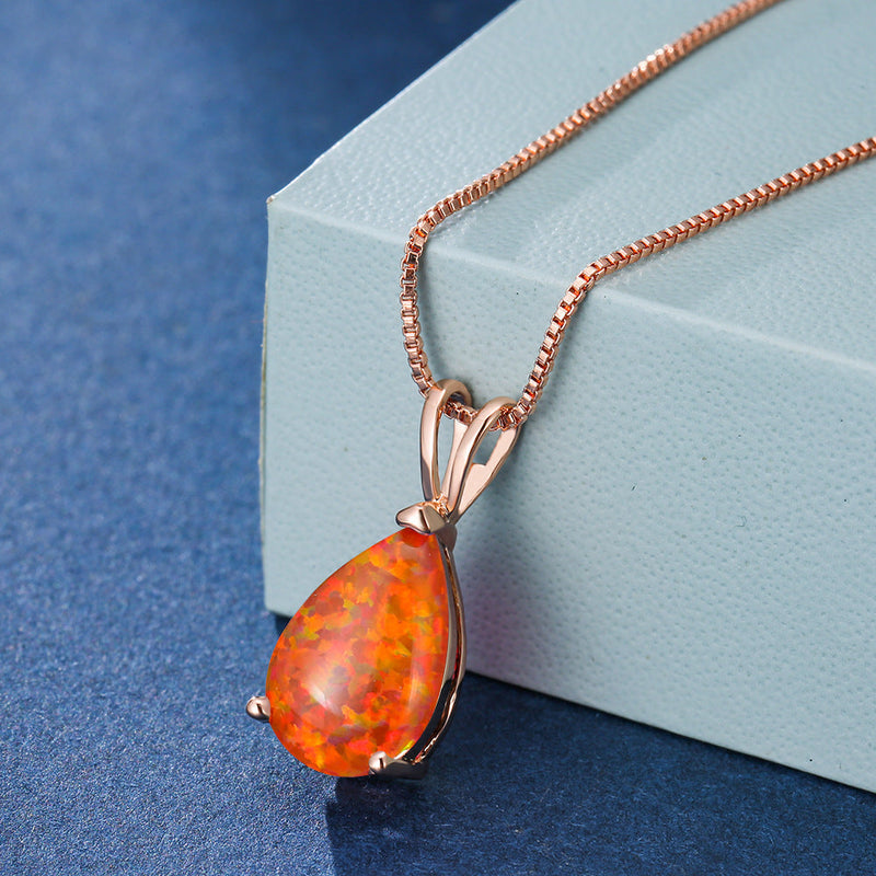 Minimalist Drop Opal Pendant Necklace - Selina-Orange Opal-Rose gold-State of Style