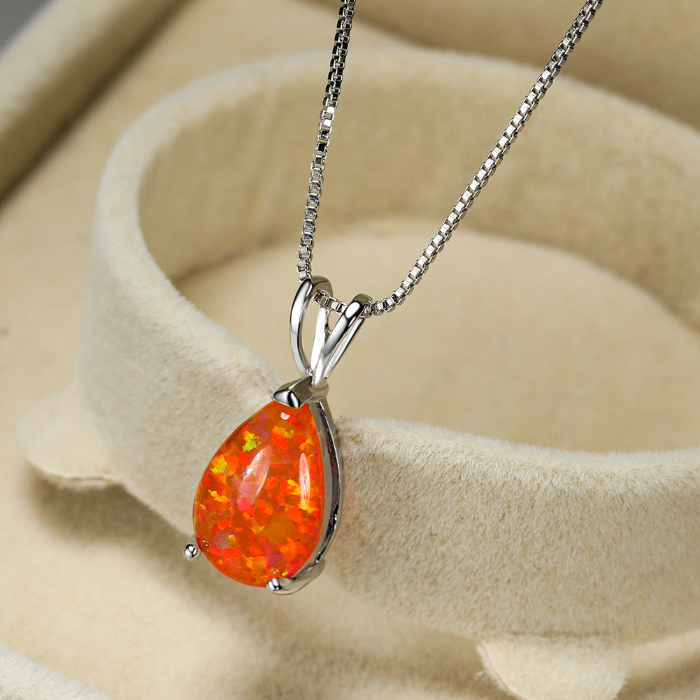 Minimalist Drop Opal Pendant Necklace - Selina-Orange Opal-Silver-State of Style