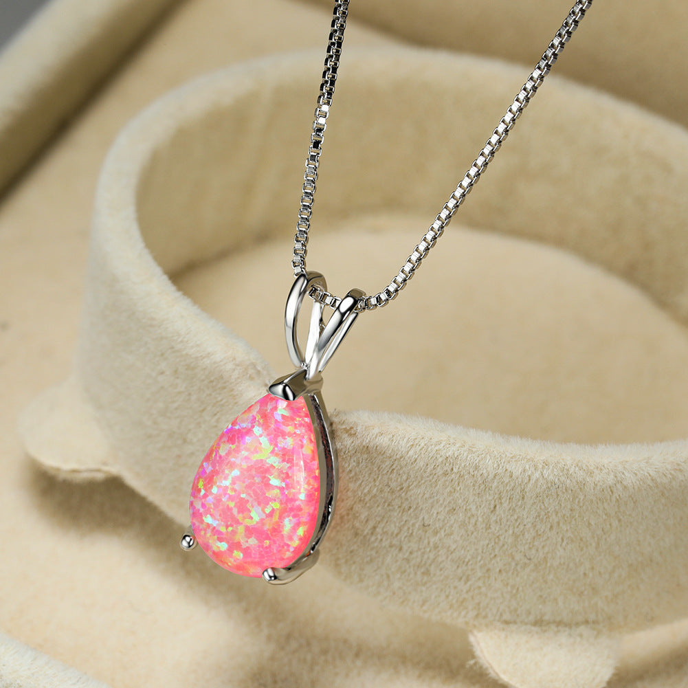 Minimalist Drop Opal Pendant Necklace - Selina-Pink Opal-Silver-State of Style