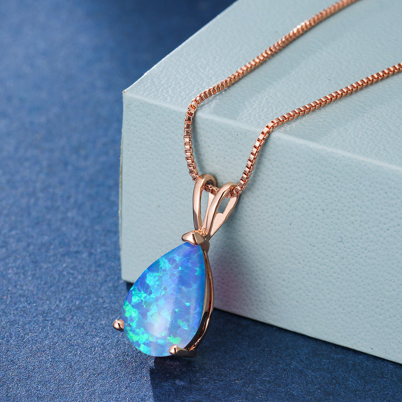 Minimalist Teardrop Opal Pendant Necklace - Selina-Blue Opal-Rose Gold-State of Style