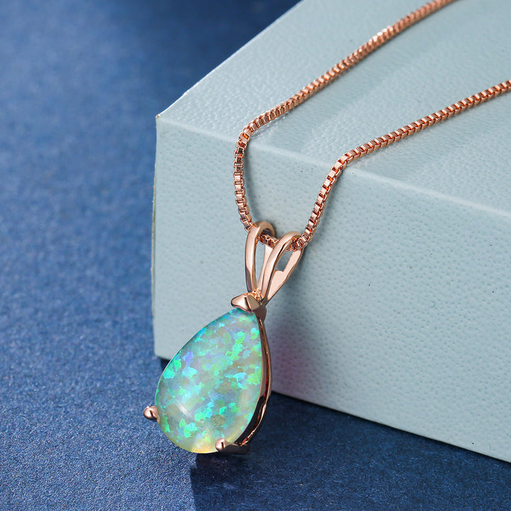 Minimalist Teardrop Opal Pendant Necklace - Selina-Green Opal-Rose Gold-State of Style
