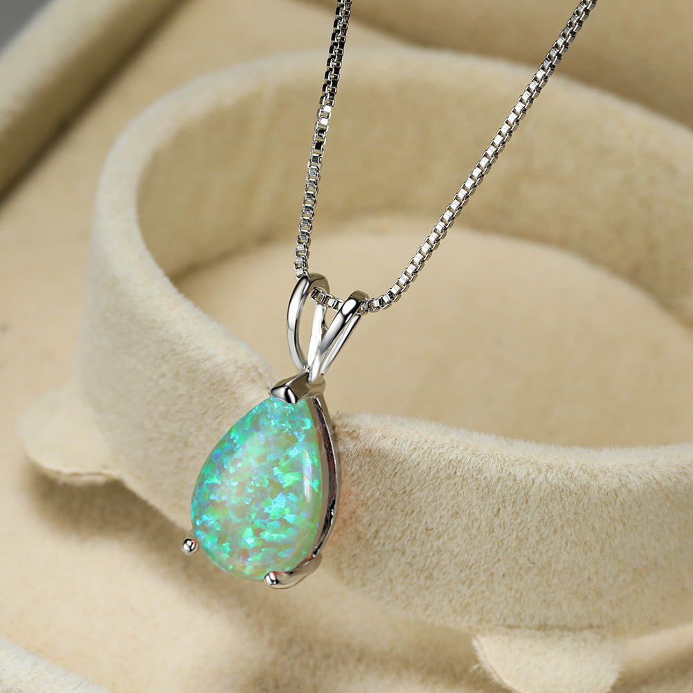 Minimalist Teardrop Opal Pendant Necklace - Selina-Green Opal-Silver-State of Style