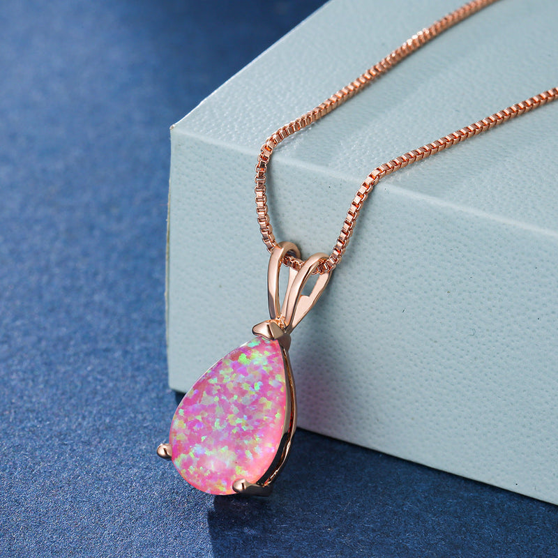 Minimalist Teardrop Opal Pendant Necklace - Selina-Pink Opal-Rose Gold-State of Style