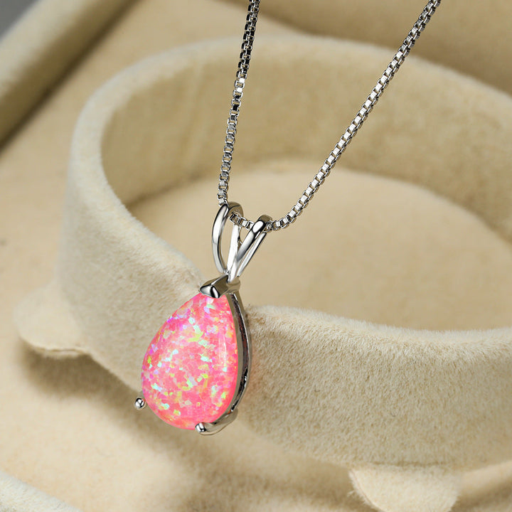 Minimalist Teardrop Opal Pendant Necklace - Selina-Pink Opal-Silver-State of Style
