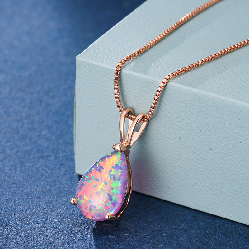 Minimalist Teardrop Opal Pendant Necklace - Selina-Purple Opal-Rose Gold-State of Style