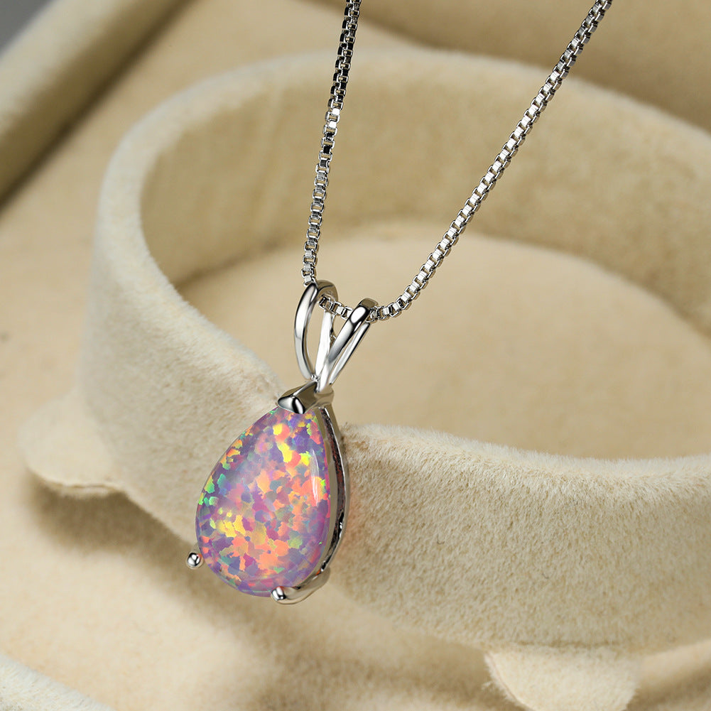 Minimalist Teardrop Opal Pendant Necklace - Selina-Purple Opal-Silver-State of Style