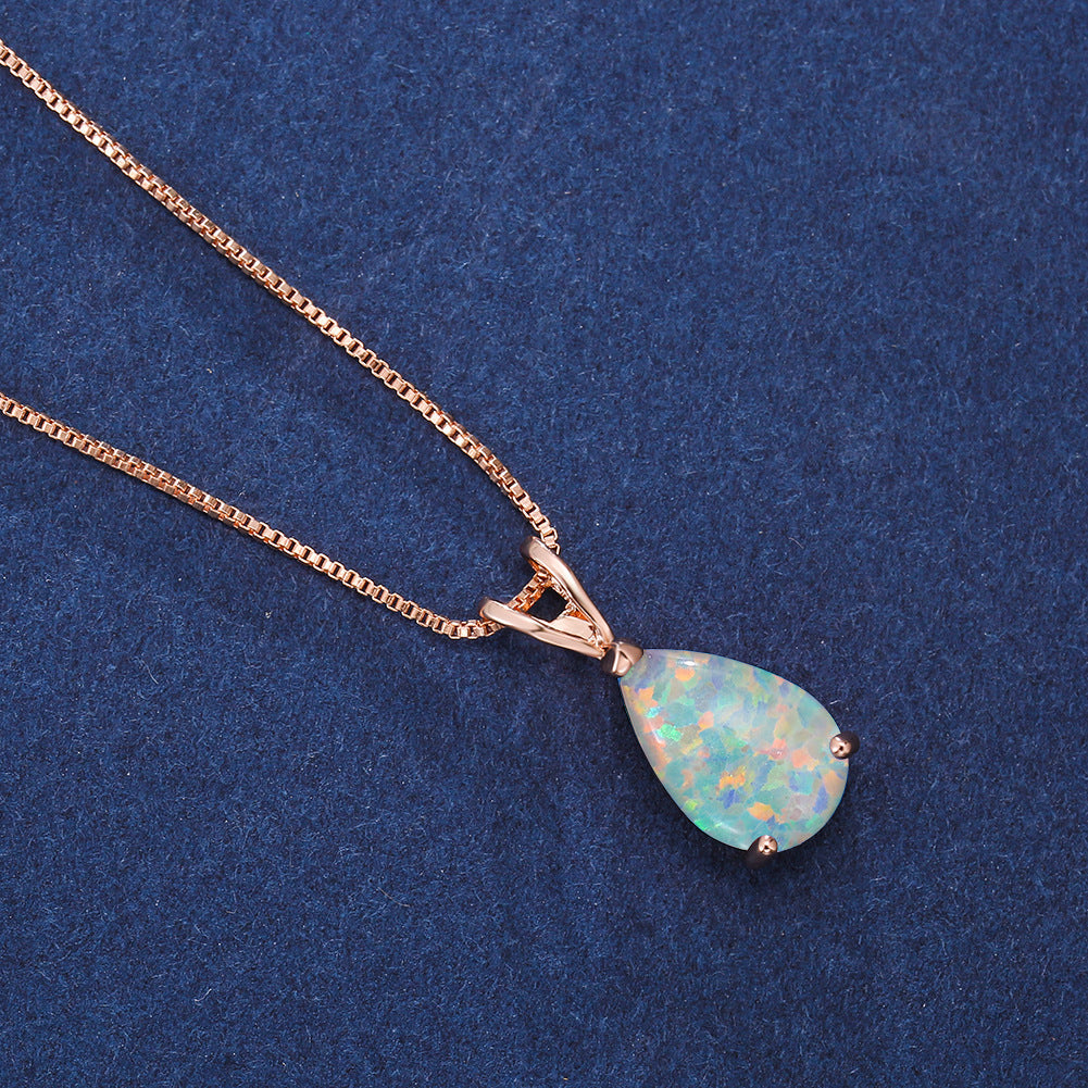 Minimalist Teardrop Opal Pendant Necklace - Selina-White Opal-Rose Gold-State of Style