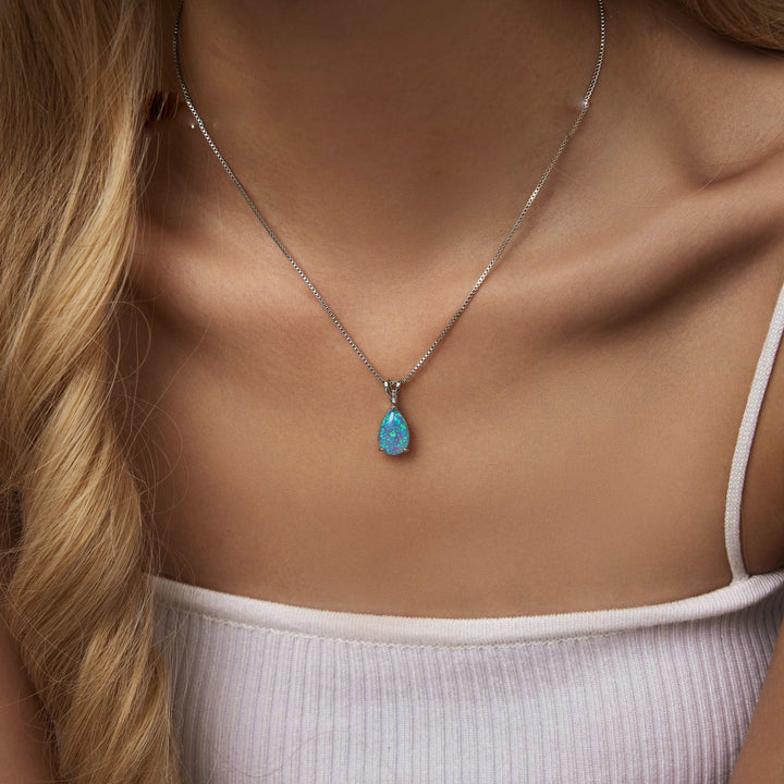 Minimalist Teardrop Opal Pendant Necklace - Selina-White Opal-Rose Gold-State of Style