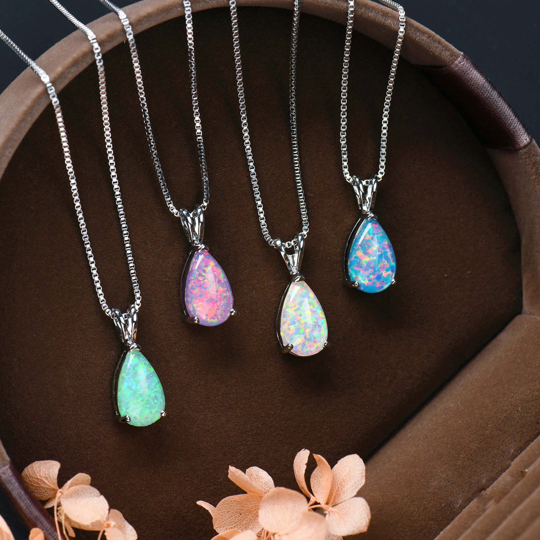 Minimalist Teardrop Opal Pendant Necklace - Selina-White Opal-Rose Gold-State of Style