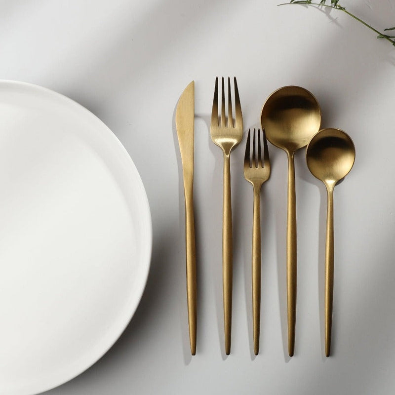 Minimalistic Cutlery for Modern Tables - PureSet-Matte Gold-Set for 4 people (20 pieces)-State of Style