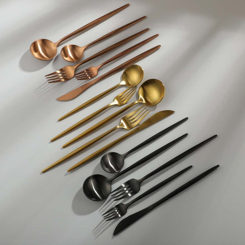 Minimalistic Cutlery for Modern Tables - PureSet-Matte Gold-Set for 4 people (20 pieces)-State of Style