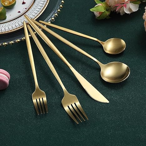 Minimalistic Cutlery for Modern Tables - PureSet-Matte Gold-Set for 4 people (20 pieces)-State of Style