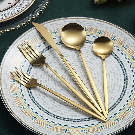 Minimalistic Cutlery for Modern Tables - PureSet-Matte Gold-Set for 4 people (20 pieces)-State of Style