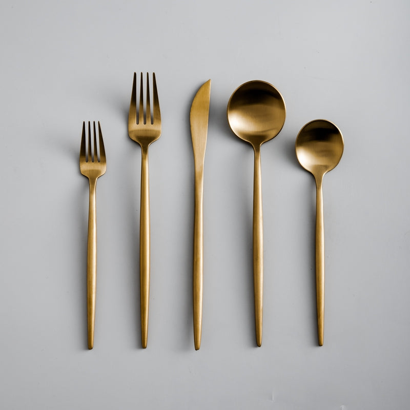 Minimalistic Cutlery for Modern Tables - PureSet-Matte Gold-Set for 4 people (20 pieces)-State of Style