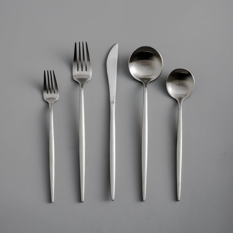 Minimalistic Cutlery for Modern Tables - PureSet-Matte Silver-Set for 4 people (20 pieces)-State of Style