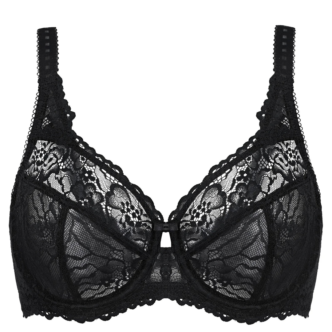 Minimiser Bra with Floral Lace in Plus Size-Black-12B-State of Style