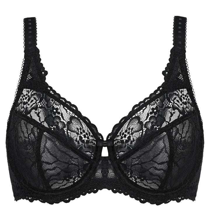 Minimiser Bra with Floral Lace in Plus Size-Black-12B-State of Style