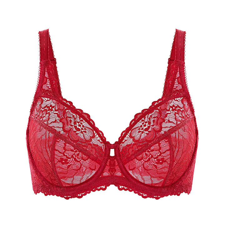 Minimiser Bra with Floral Lace in Plus Size-Red-12B-State of Style