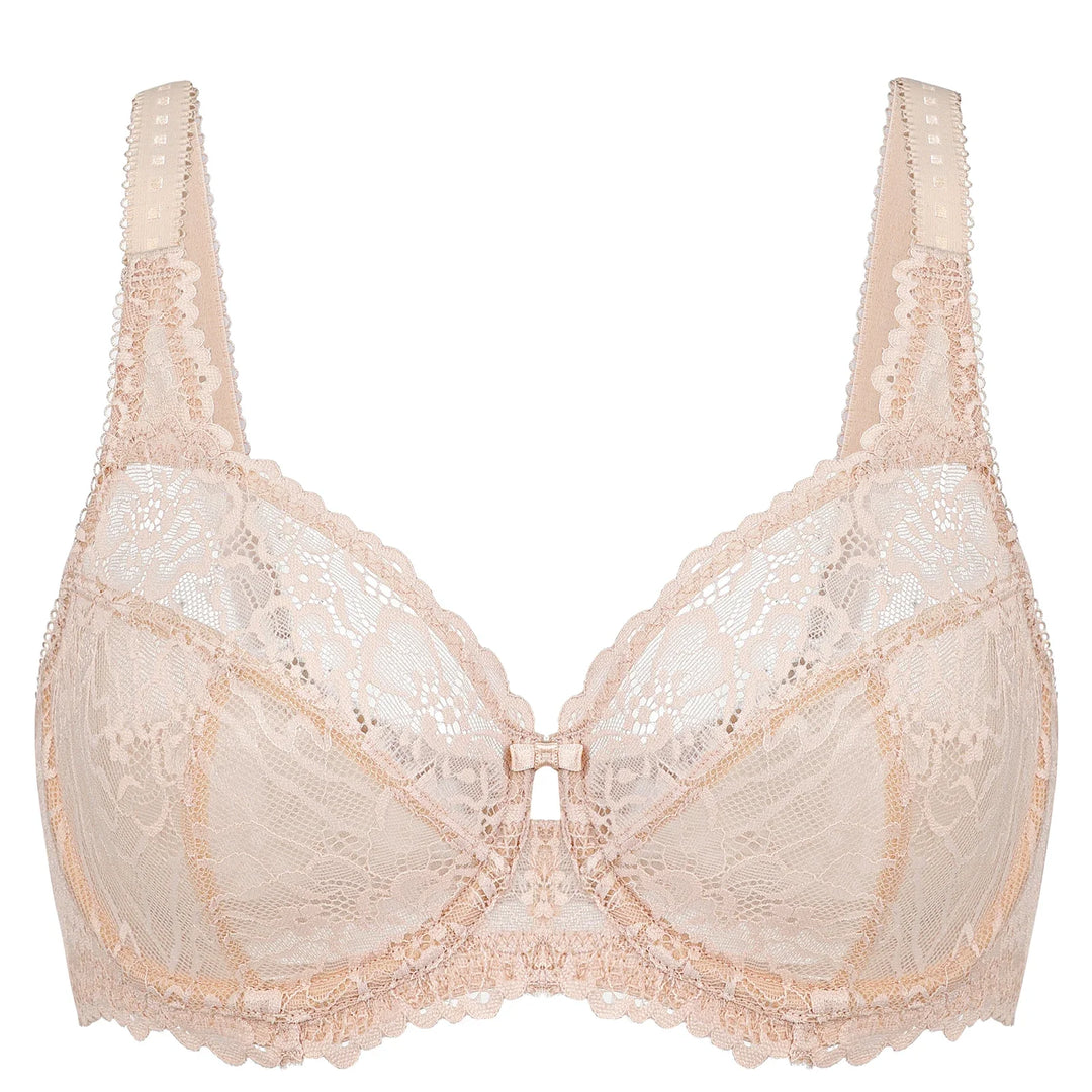 Minimiser Bra with Floral Lace in Plus Size-White-14B-State of Style