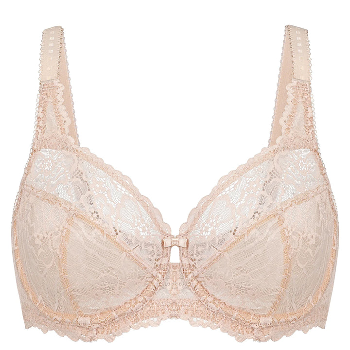 Minimiser Bra with Floral Lace in Plus Size-White-14B-State of Style