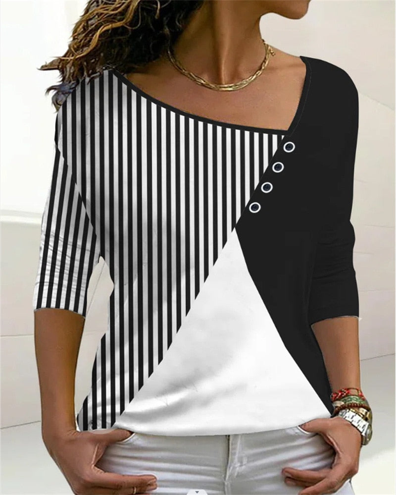 MirtesShirt | Women's Classic V-Neck Tee-Black and White-S-State of Style