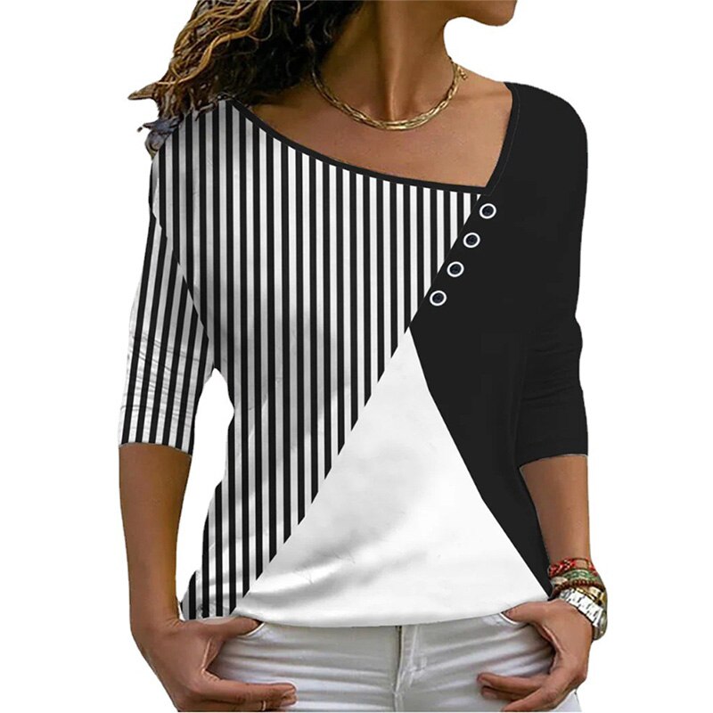 MirtesShirt | Women's Classic V-Neck Tee-Black and White-S-State of Style