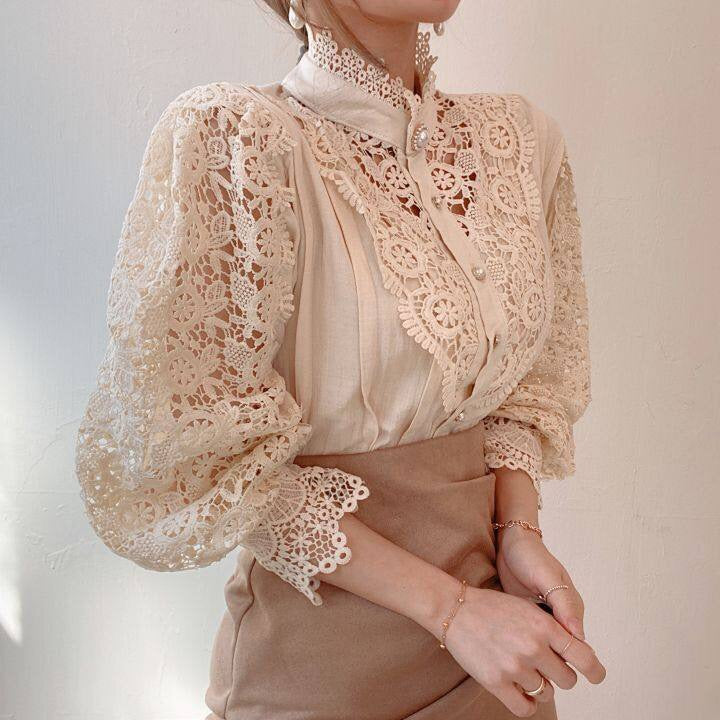 MitziBlouse | Women's Elegant Lace Top-Apricot-S-State of Style